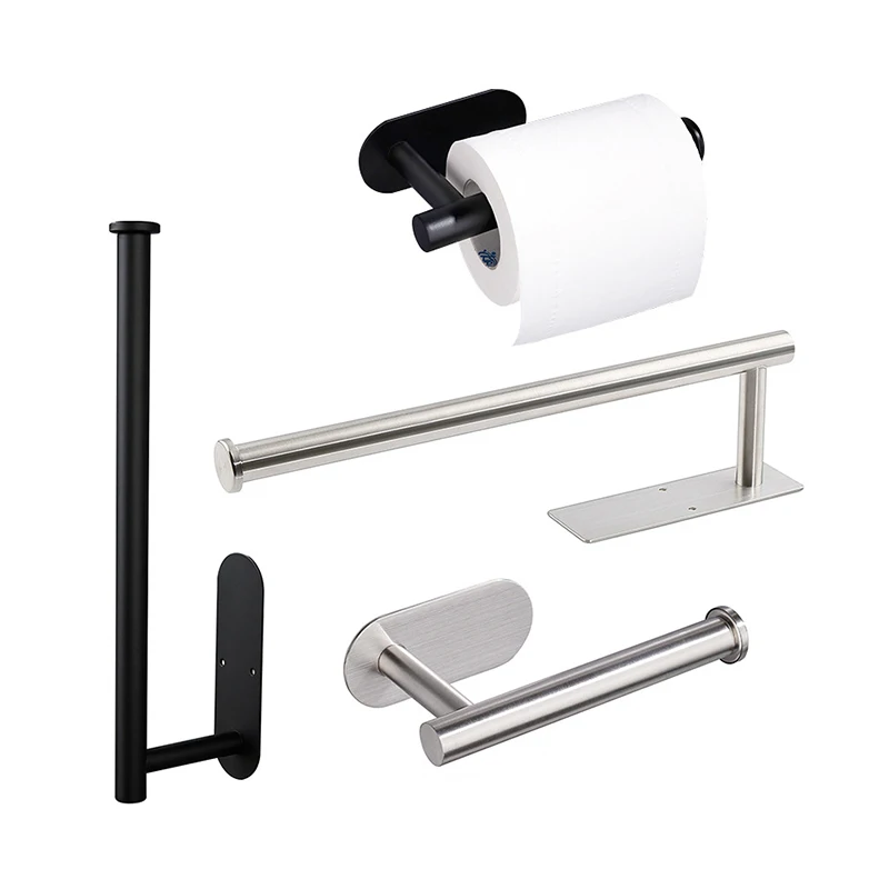 

Kitchen Bathroom Accessories Wall Mount Adhesive Kitchen Toilet Roll Paper Holder Cabinet Storage Stainless Stand Napkin Rack