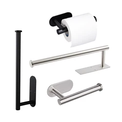 Kitchen Bathroom Accessories Wall Mount Adhesive Kitchen Toilet Roll Paper Holder Cabinet Storage Stainless Stand Napkin Rack
