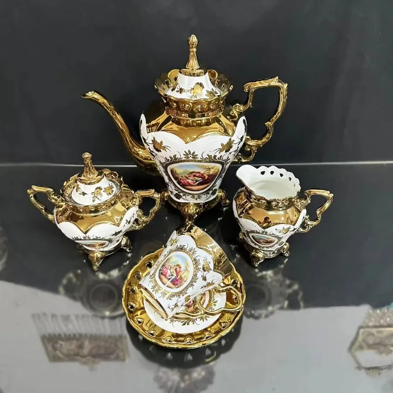 

European style coffee cup set afternoon tea set European style small luxury gold-plated ceramic teapot water cup