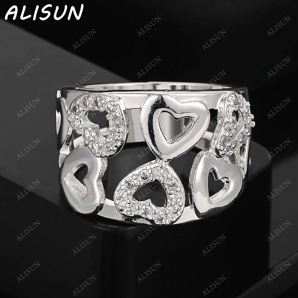 

ALISUN 925 Sterling Silver Zircons Hearts Ring For Women Fashion Jewelry Vintage Grace Charm Noble Party Birthday Gifts