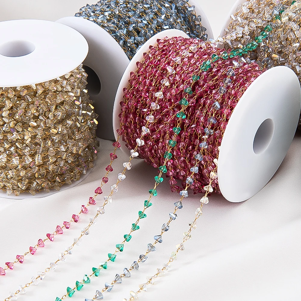 0.5M 1M 2M Irregular Clear Heart Chain Stainless Steel Glass Grave Stone Bead Chain Necklaces Bracelets Chain DIY Jewelry Making