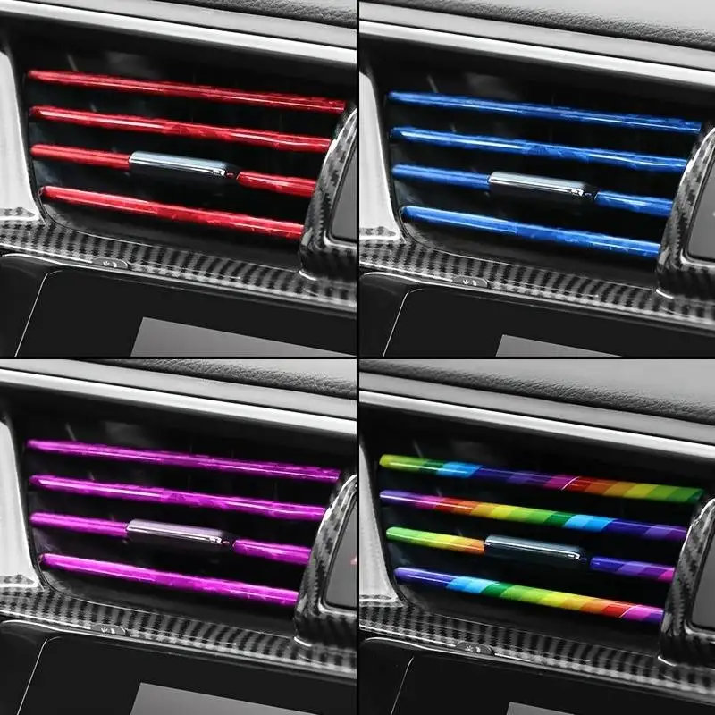 10 Pcs 20cm Car Air Conditioner Vent Outlet Trim Strip U Shape Chrome PVC Colorful Shiny Car Trim Strip for Car Decoration