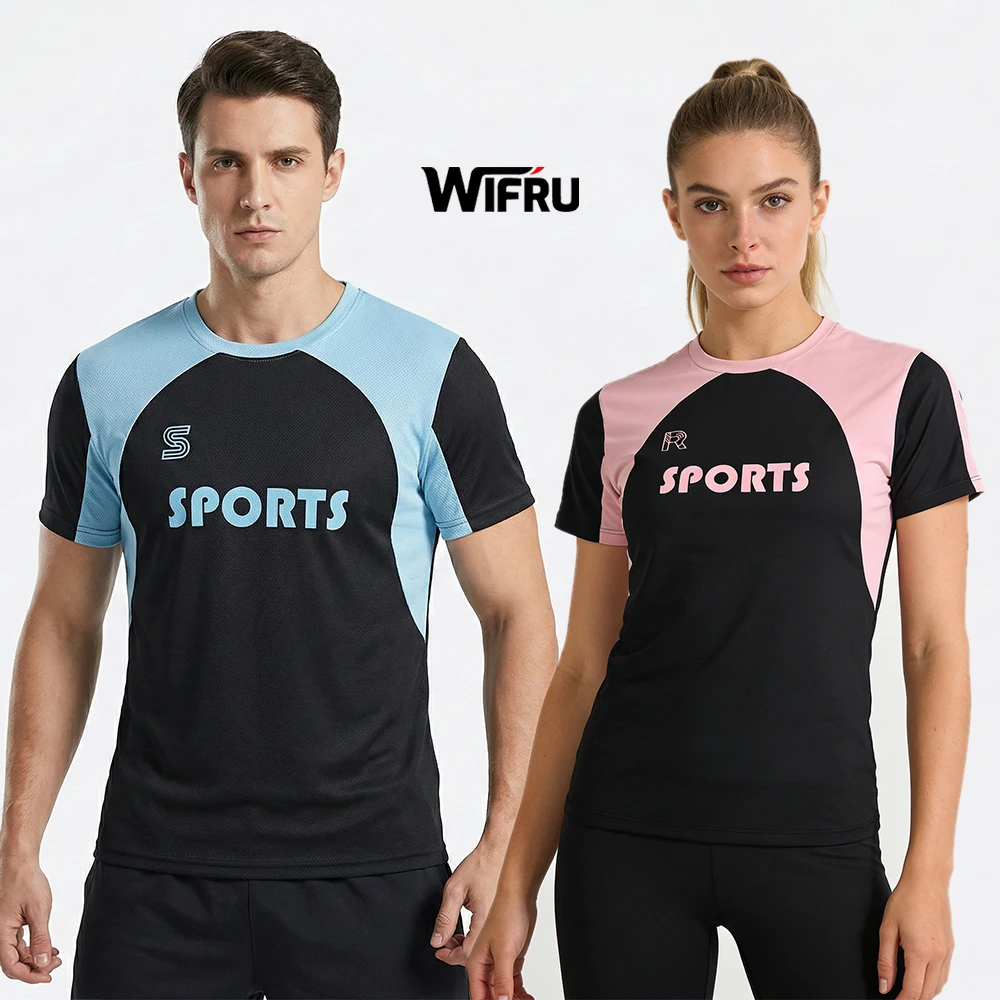 

WIFRU Color Blocking Print Jersey Youthful Energetic Sports Style Men Women T-Shirt Summer Training Breathable Short Sleeve Tops