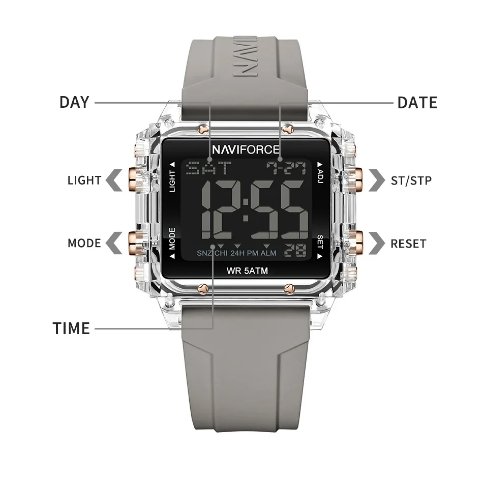ساعات NAVIFORCE لعرض التاريخ للسيدات، حزام سيليكون كاجوال مقاوم للماء، ساعة يد للسيدات، ساعات إلكترونية رقمية LCD