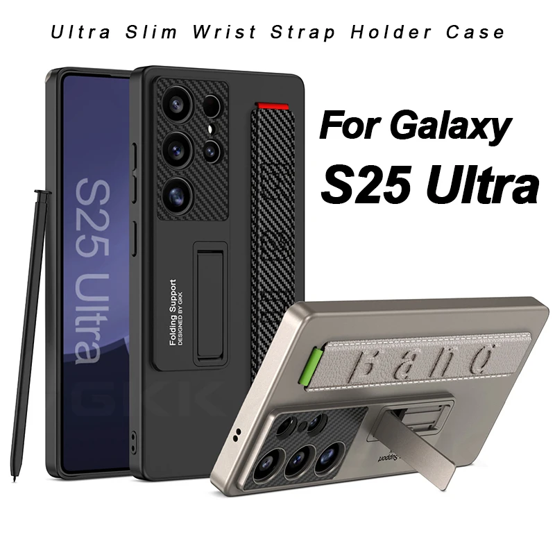 Funda Original para Samsung Galaxy S25 Ultra, soporte con correa de cuero, cubierta de plástico mate a prueba de golpes para Galaxy S25 Ultra