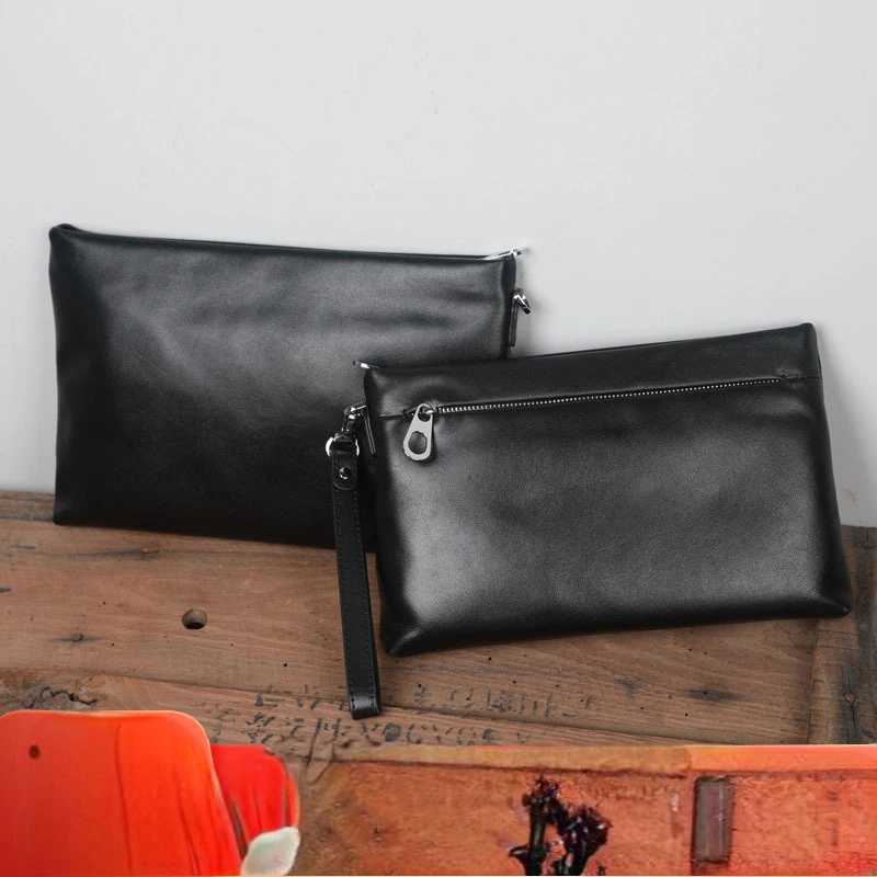 New Genuine Leather Men's Clutch Bag Minimalist Envelope Wristlet Handbag Business Casual Large Capacity Purse for Daily Travel