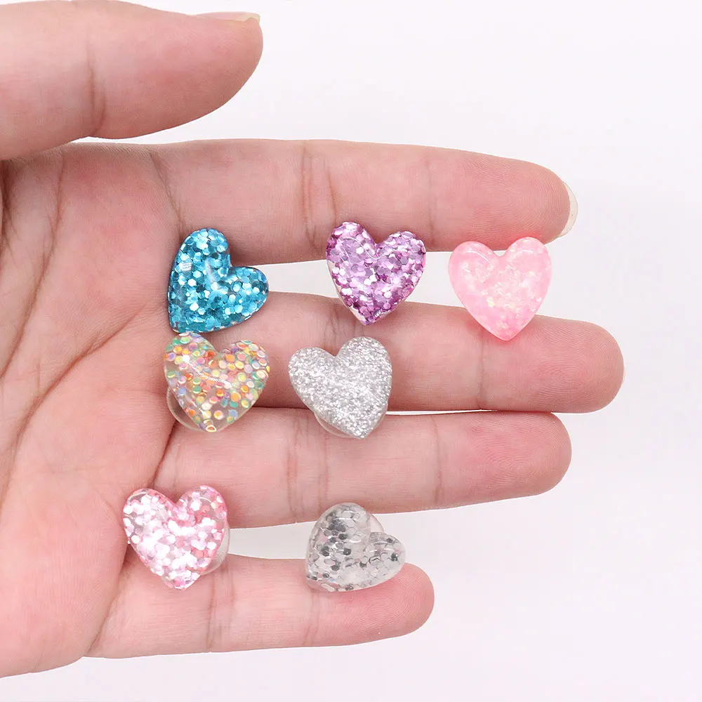 7pcs/set Shiny Heart Shape Resin Girls shoe Buckle Fit Wristbands DIY Charms Decorations Hole Kids Shoes Ornaments