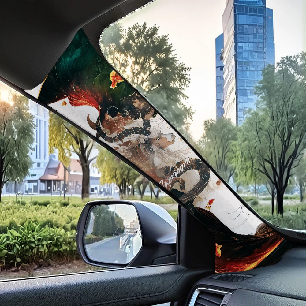 2-Piece Car Interior Stickers - Capricorn Pattern, Elastic Fabric, Self-Adhesive, Car A-Pillar Renovation Decoration.