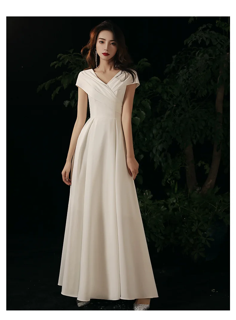 Elegant V-Neck Prom Dresses with Cap Sleeves for Women 2023 Summer New Formal Party Evening Gown