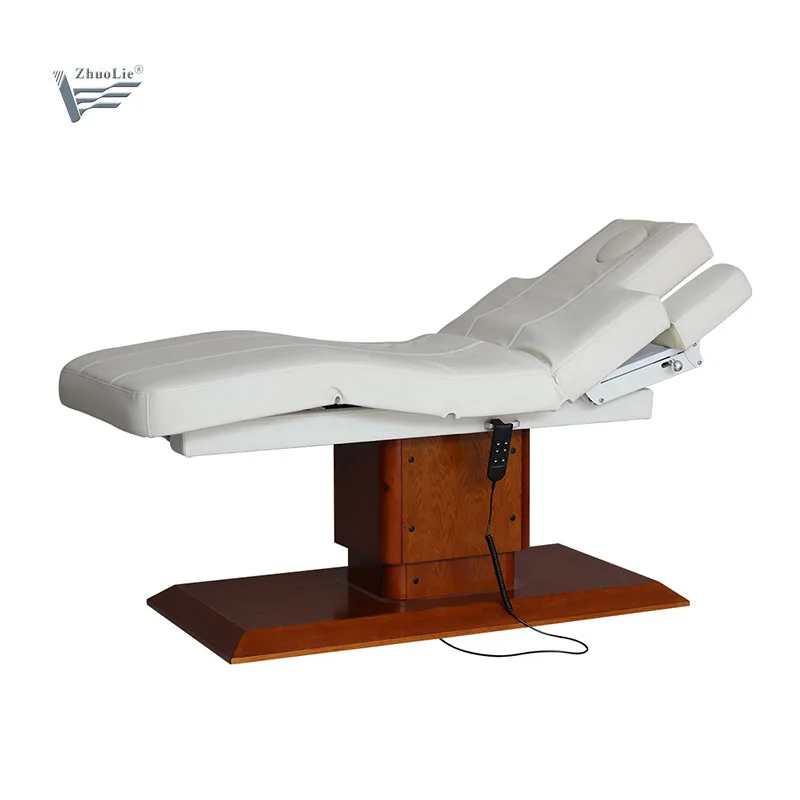 

Luxury Modern Hotel Use Cosmetic Massage Treatment Table Facial Spa Recliner Electric Curved Lash Beauty Bed Solid Wood