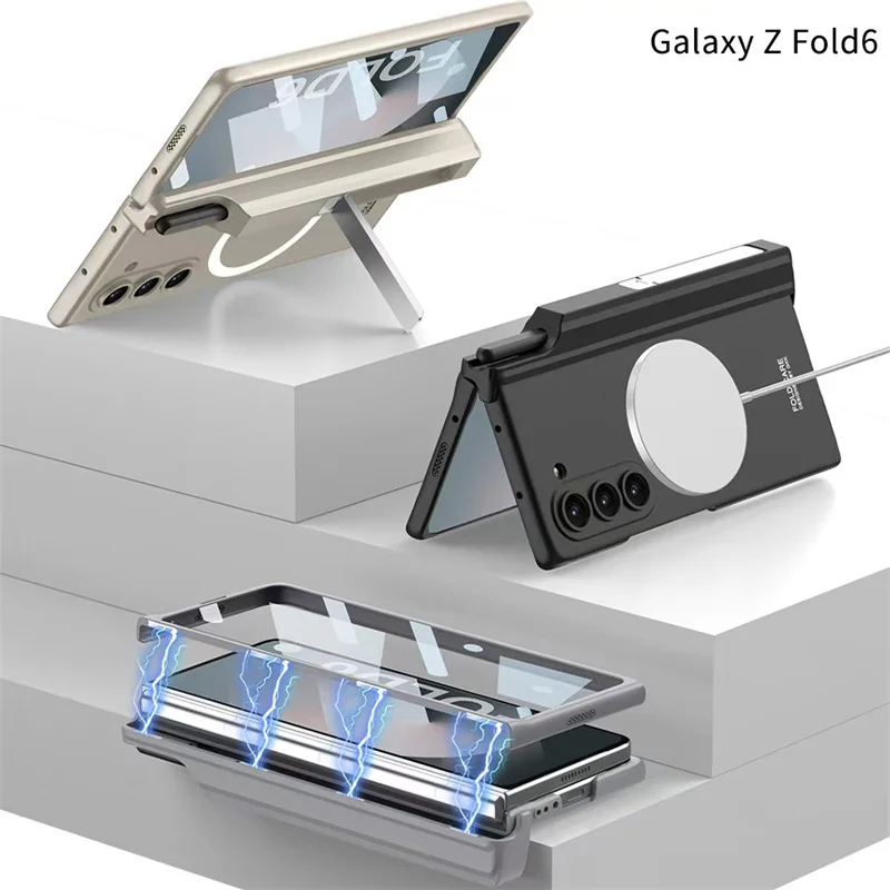 For Samsung Z Fold 6 5 4 3 Magsafe Case Wireless Charging Magnetic Hinge Pen Holder Stand With Film Cover For Galaxy Fold5 Fold7 - Image 2