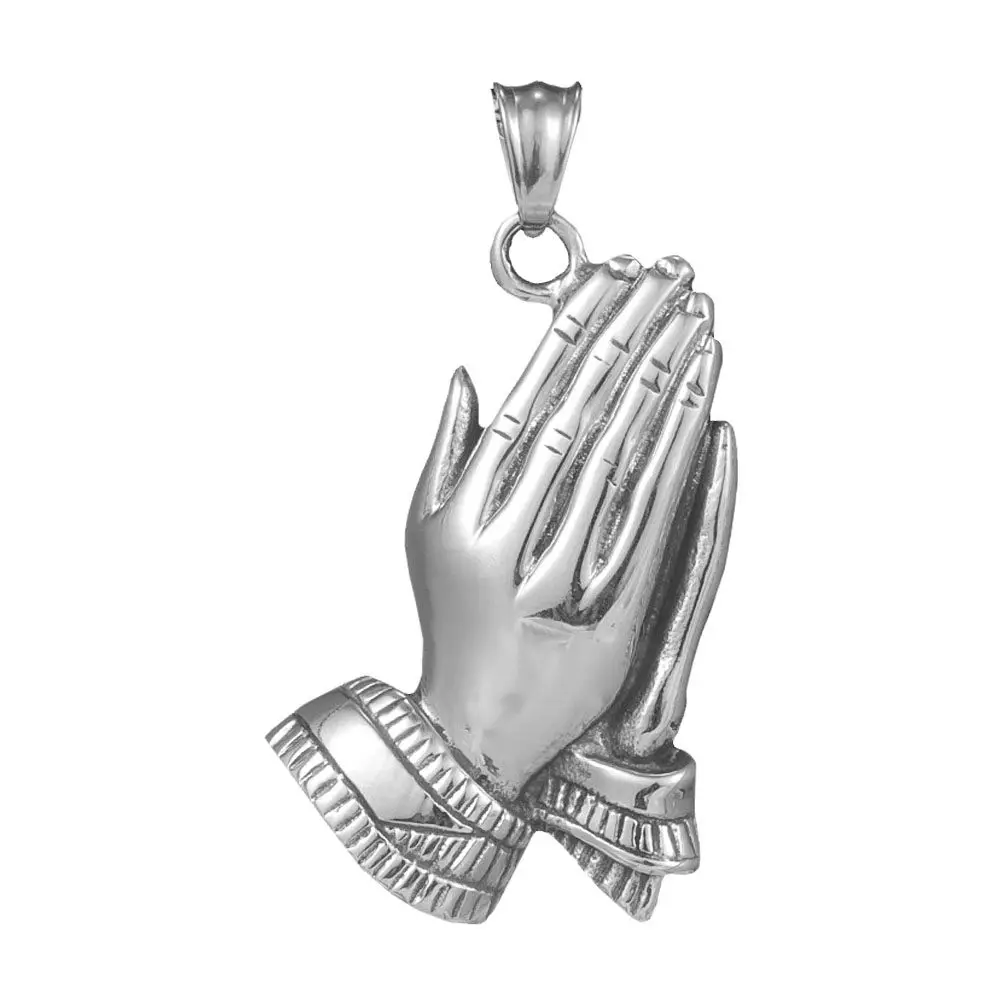 

1Pcs Praying Hands Necklace Stainless Steel Pendant for Men Women Fashion Hip Hop Jewelry Gift Festival Party Travel Accessory