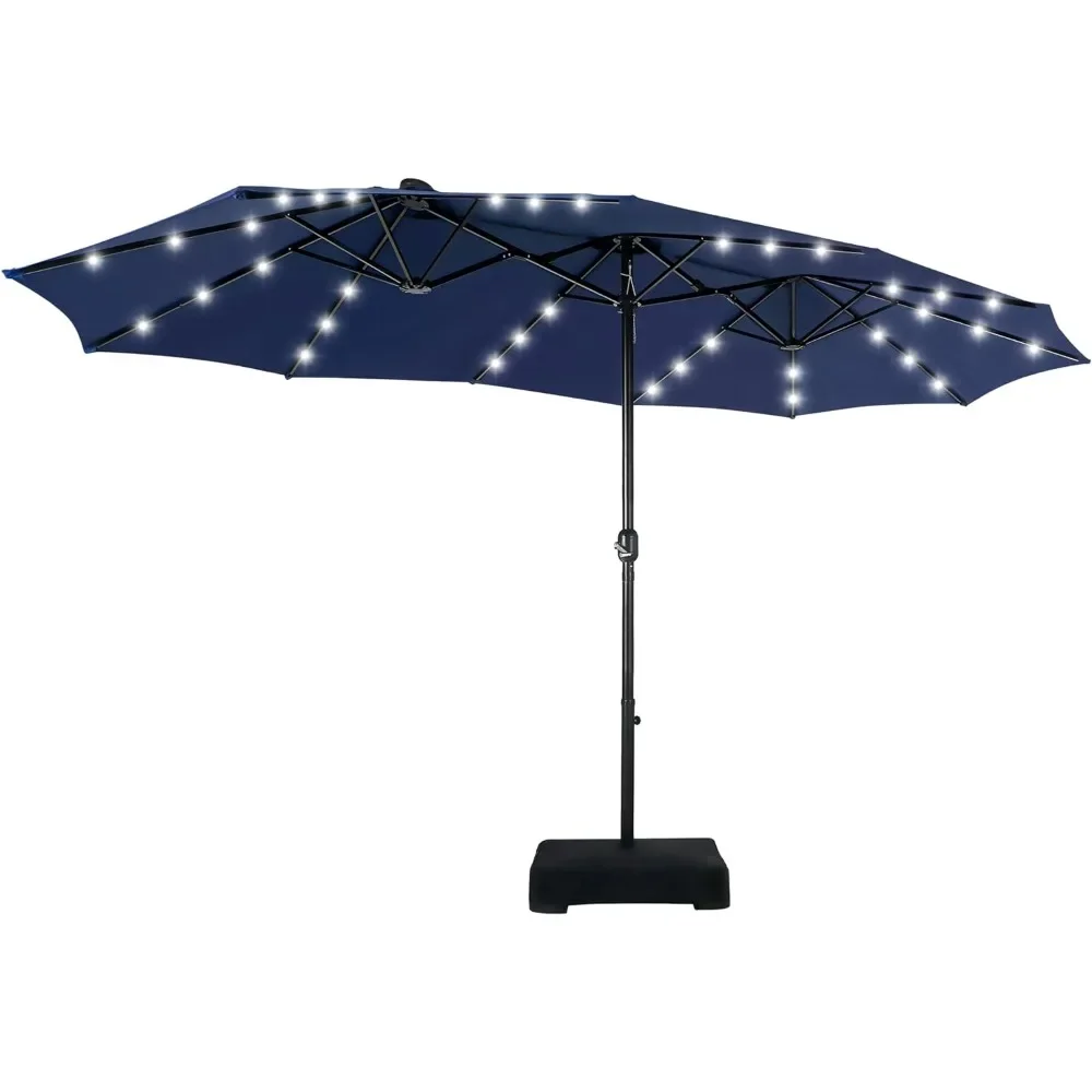

MFSTUDIO 15ft Double Sided Patio Umbrella with Solar Lights, Outdoor Large Rectangular Market Umbrellas with Base Included