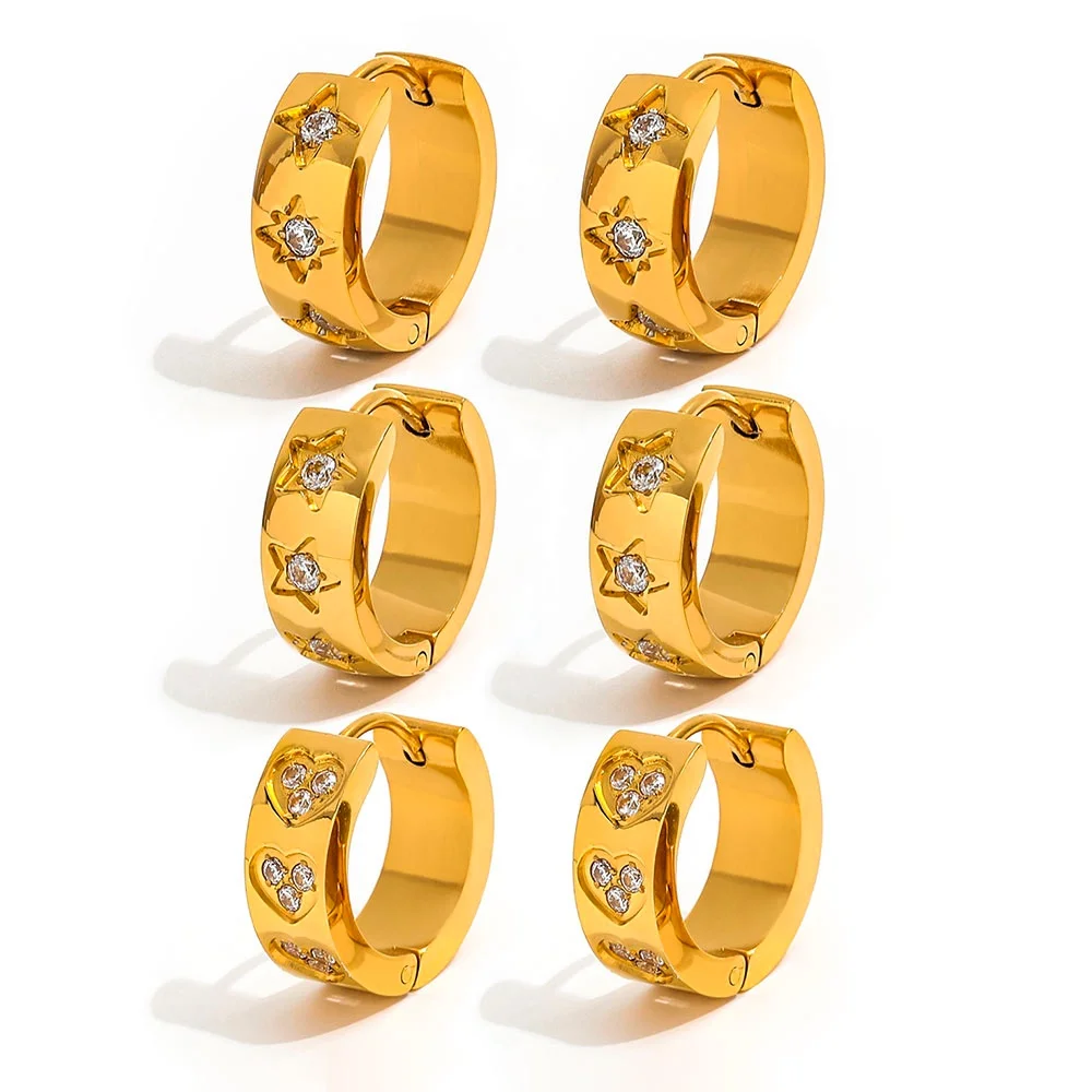 

JOOLIM Jewelry PVD Wholesale Non Tarnish High End Fashion Heart Star Zirconia Huggie Stainless Steel Earring For Women