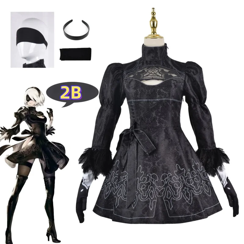 Nier Automata Costume Cosplay Yorha 2B Vestito sexy Giochi Vestito Donne Giochi di ruolo Costumi Ragazze Halloween Party Fancy Dress