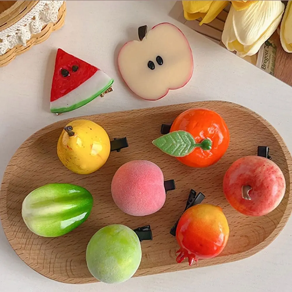 Horquilla de fruta de simulación de cereza Simple, comida falsa de limón, pinza de pelo linda, Clip de pico de pato para niños, accesorios para el cabello para mujeres y niñas