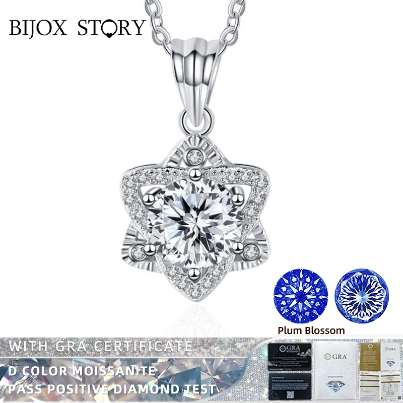 BIJOX STORY 1CT Love 100 Plum Blossom Sakura Multi Cuts Customized Moissanite Pendant Necklace for Women Anniversary Celebration