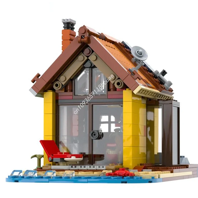 

469 шт. строительных блоков MOC «Дом у моря», рождественские игрушки, подарок, домашние развлечения, проект «сделай сам», идеально подходит для всей семьи