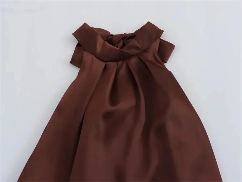 BWQ Halter Satin Dress Woman Off Shoulder Backless Long Dress Women Sleeveless Elegant Party Dresses Summer Evening Dresses