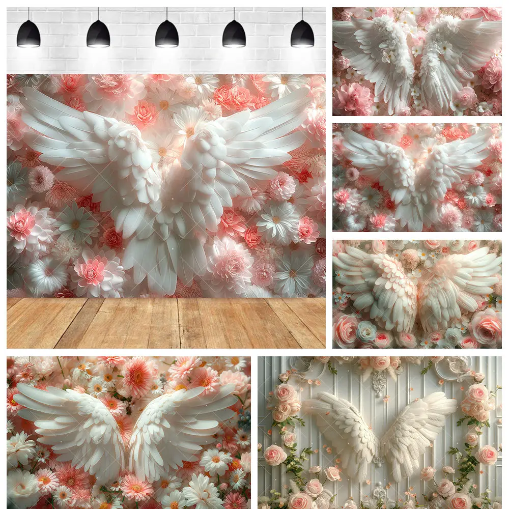 

Newborn Baby Shower Wings Flowers Scene Children Girl Kids Birthday Party Backdrop Custom Baby Room Decor Photography Background