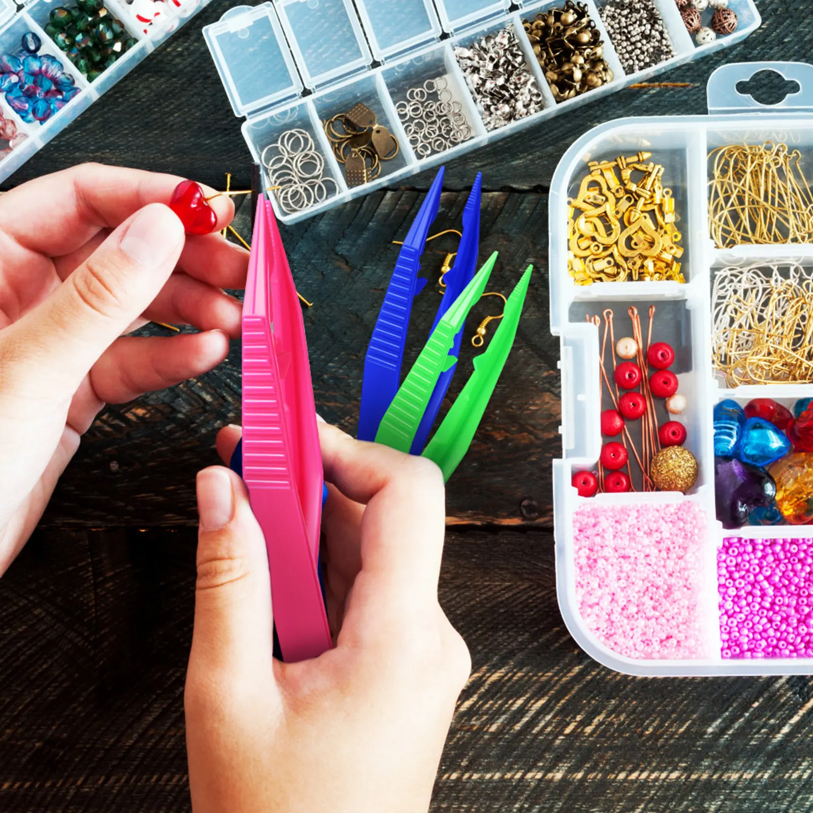 20 Pcs Craft Tweezers Keychain Round Tip Beads Fine Motor Skills Hobby Grip Jewelry Tools