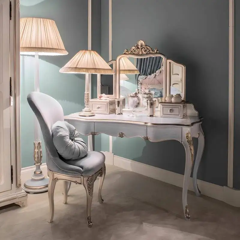 Chair Hidden Vanity Table Dest Decor Huge Luxury White Drawer Dressing Table Wood Wood Long Makeup Tafel Furnitures For Bedroom