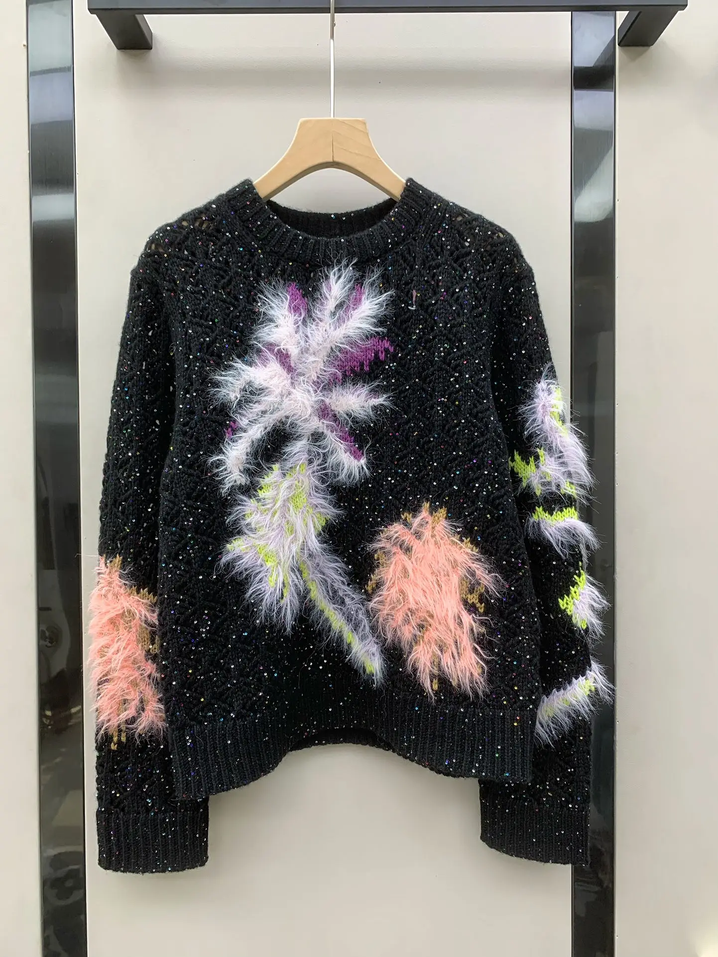 

EVACANDIS O-Neck Knitted Women New Sequins Feather Pullover Tops Long Sleeve Spring Elegant Chic Casual High Quality Sweater