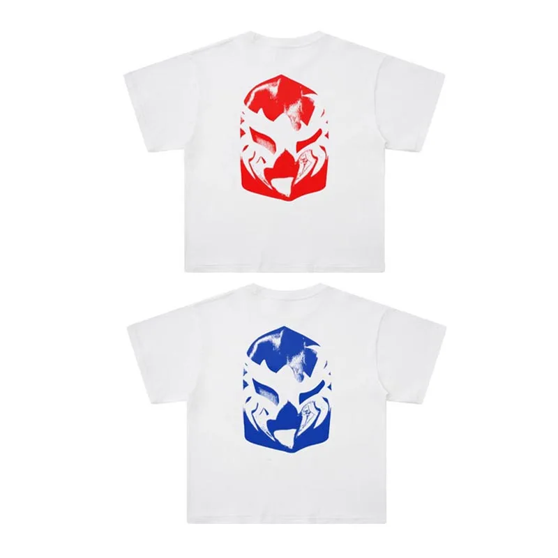 Kanye West Vintage Front Red Star Back Mask Graphic T‑Shirt Casual Hip‑hop Oversized Round Neck Tees
