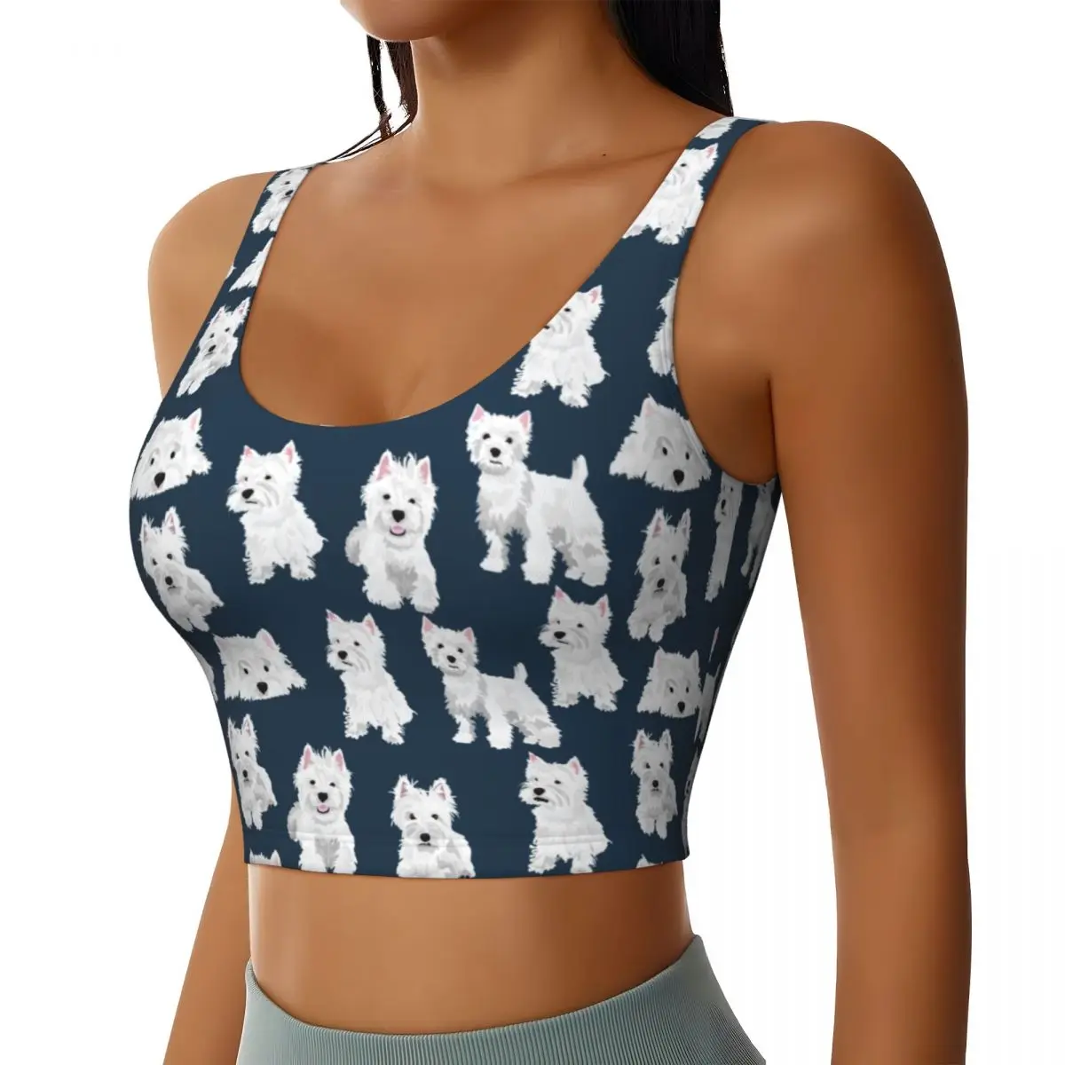 Custom West Highland White Terrier Dog High Impact Sports Bras Women Cute Westie Puppy Seamless Workout Running Crop Tank Tops