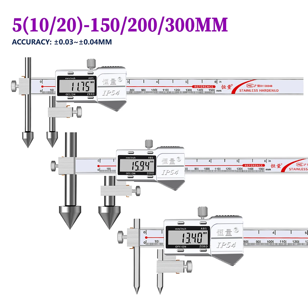 Cyfrowa suwmiarka o odległości środkowej Specyfikacje 150 mm 200 mm 300 mm Krawędź Środkowa odległość Pomiar środkowego otworu Suwmiarka