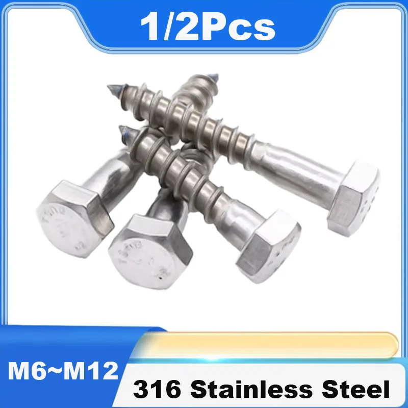 M6‑M12 316 Stainless Steel External Hex‑Head Half‑Thread Self‑Tapping Screw Bolt for Wood & Outdoor Construction Fastening