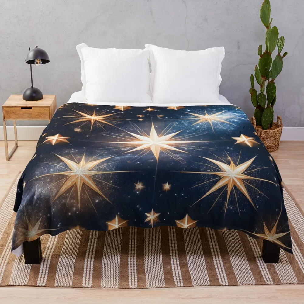 A celestial pattern design of twinkling stars. Throw Blanket Bed Bed covers Hairy Custom Blankets