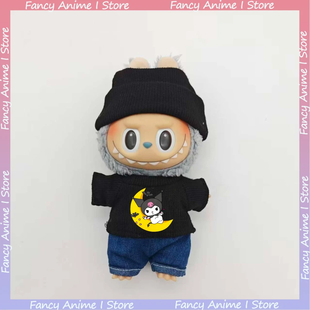 Für 17 cm Labubu Puppe Kleidung Cartoon Nette Kuromi Kostüm Kleidung Outfits Mini Plüsch Puppe Mode Kleidung Zubehör Geschenke