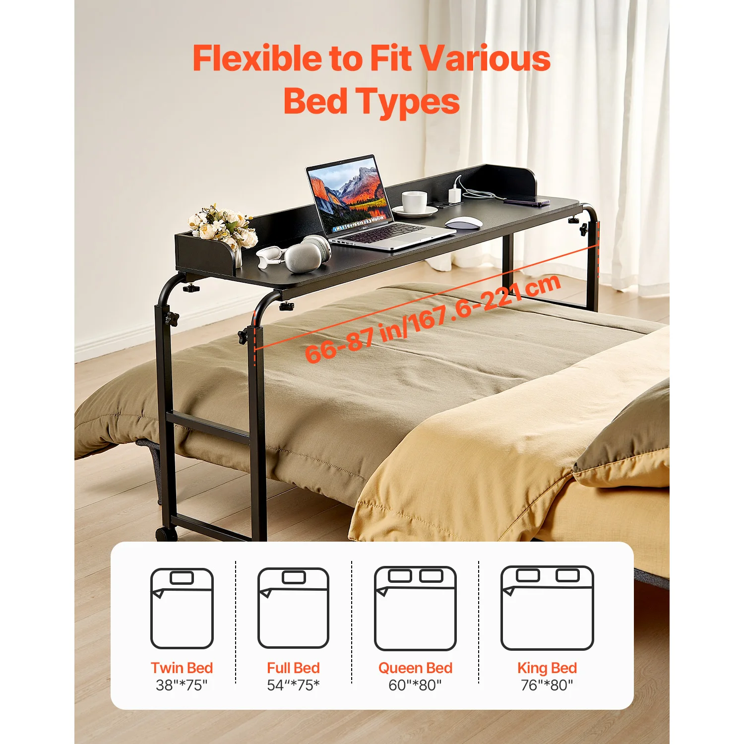 Rolling Overbed Table with Power Socket