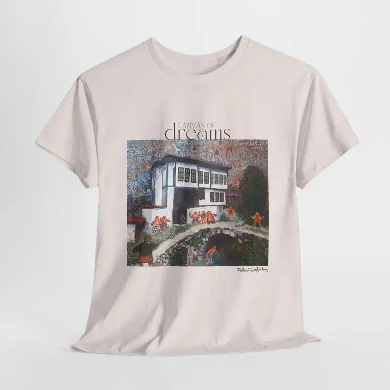 تي شيرت Village Nostalgia، فن البيت التركي من فهمري تشاكيربابوس، تي شيرت مطبوع فني منقوش عتيق، تي شيرت مطبوع فني فريد هدية fo #4