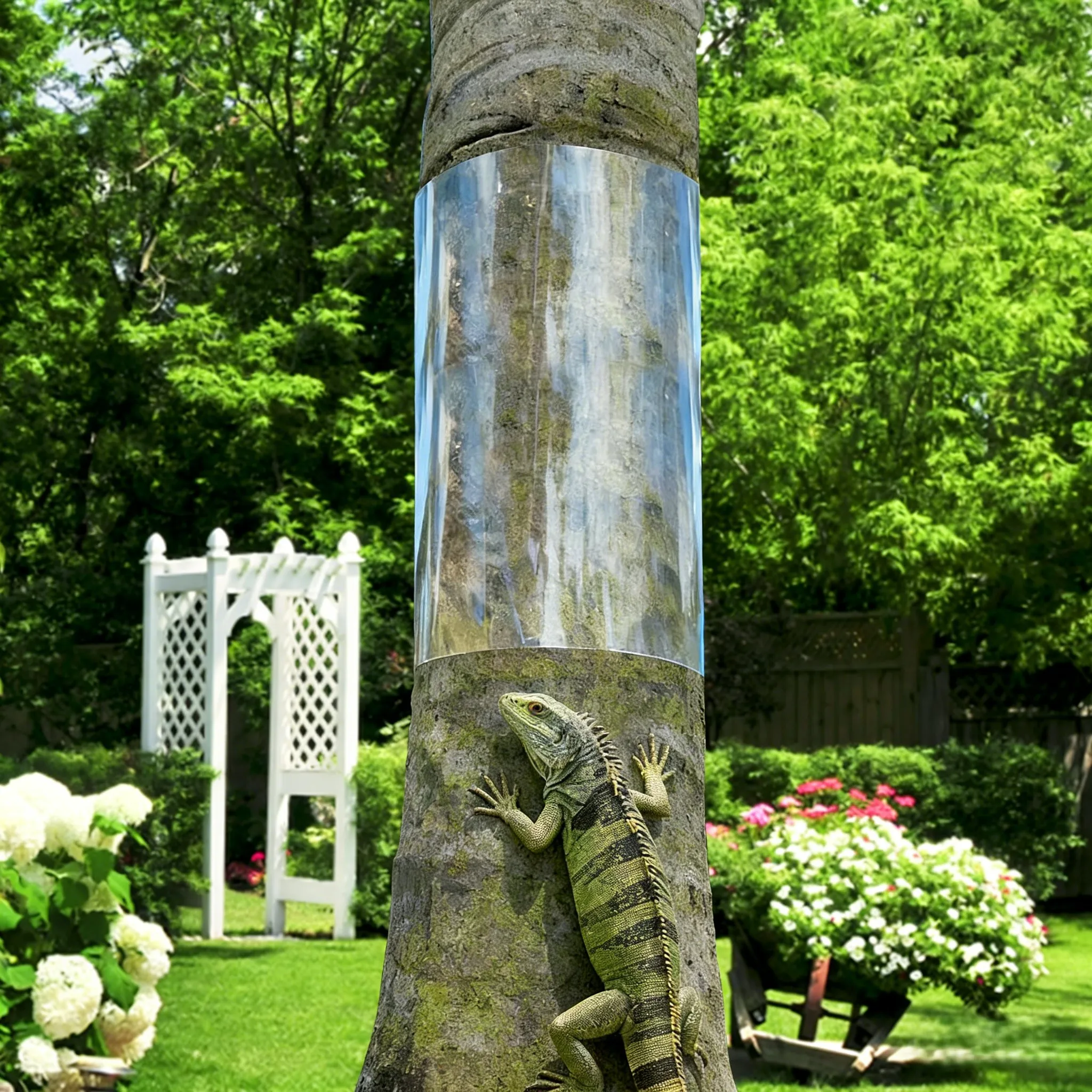 Reusable Iguana Prevention Tree Wrap with sturdy PVC construction for protecting trees from climbing vermin and rodents