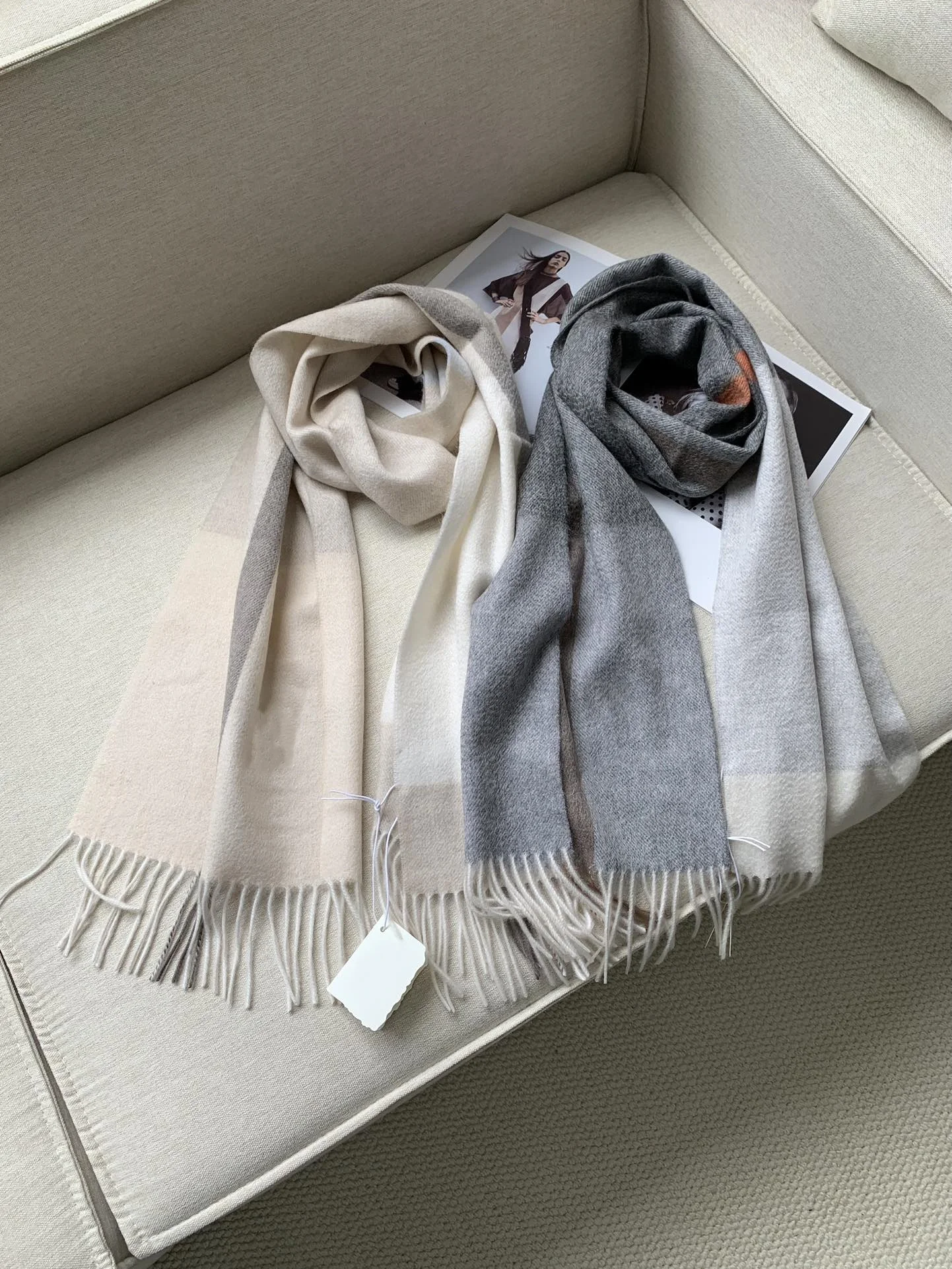 Autumn Winter Women Cashmere Scarf Logo Embroidery Contrast Color Plaid Tassel Spliced All-match Warm Female Shawl