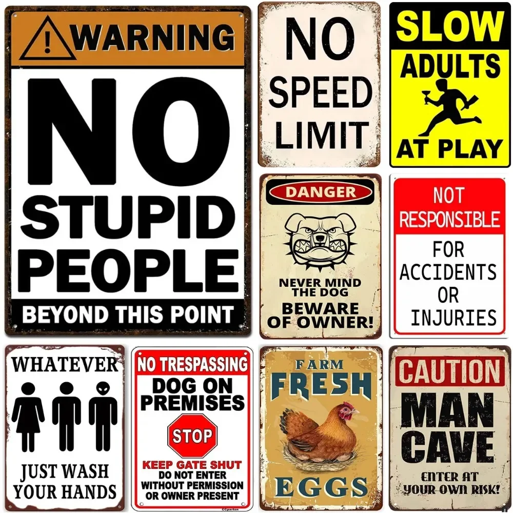 Vintage Warning Metal aluminum Signs No Stupid People Beyoud this Point Wall Decor for Home Bars Garage Cafe Club Man Cave Pubs
