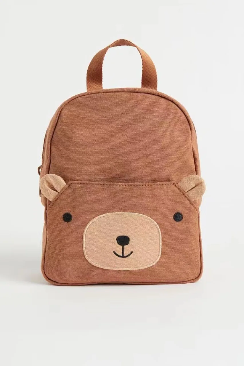 Mochilas pequeñas de lona para niñas, bolsos pequeños de viaje transpirables, nuevo estilo, divertido, Color puro, lindo oso, bolsos de dos hombros para niños