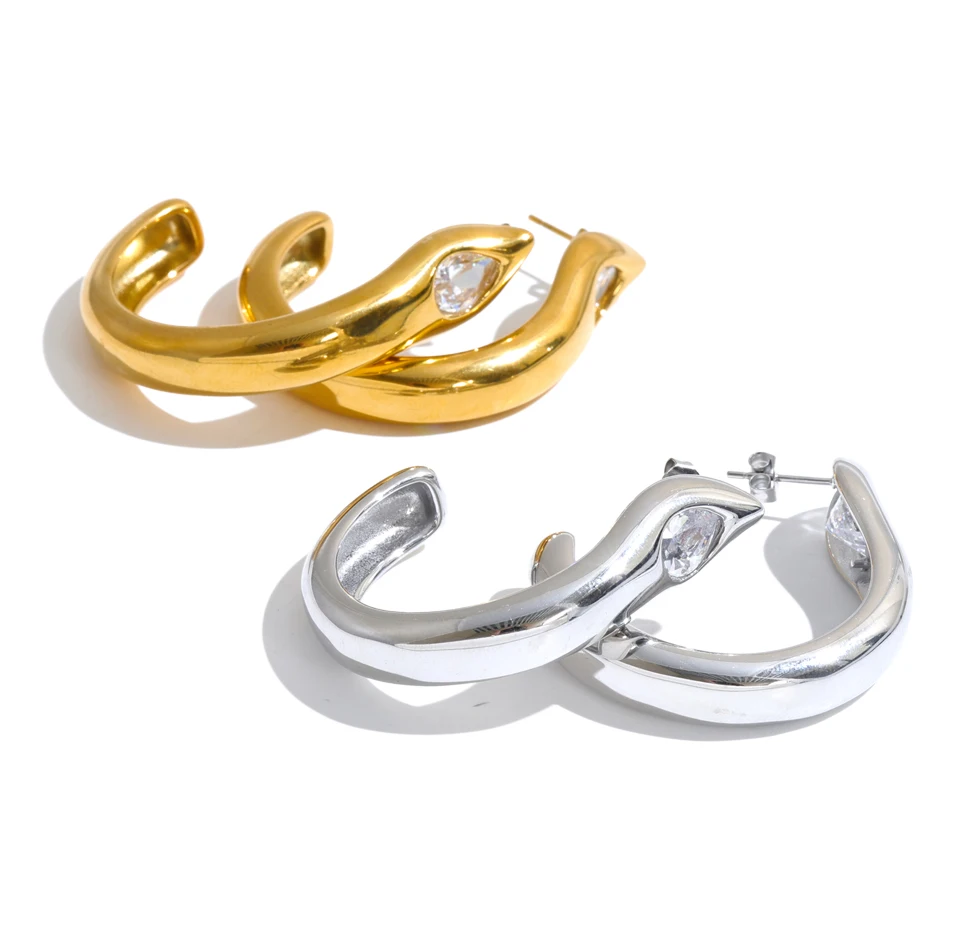 Yhpup Edelstahl-Zirkonia-Schlangen-Guss-Ohrringe, Hypoallergener Metallschmuck für den täglichen Gebrauch, Charmante Ästhetische Accessoires – Detail 2