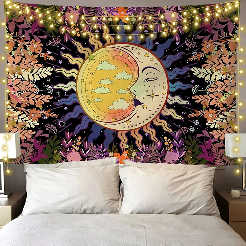 Sun and Moon Tapestry Hanging Suede Cloth Mystic Wall Decal Celestial Themed Mystic Celestial Themed Artistic  Room