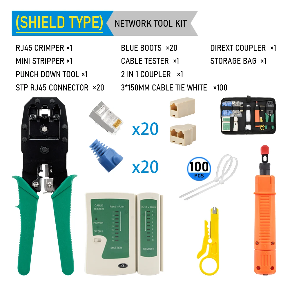 RJ45 Crimper Lan Tester Tool Set Ethernet Kabel Stripper Punch Down Tool rj 45 rj11 Connectors 12 in 1 Bekabeling Reparatieset