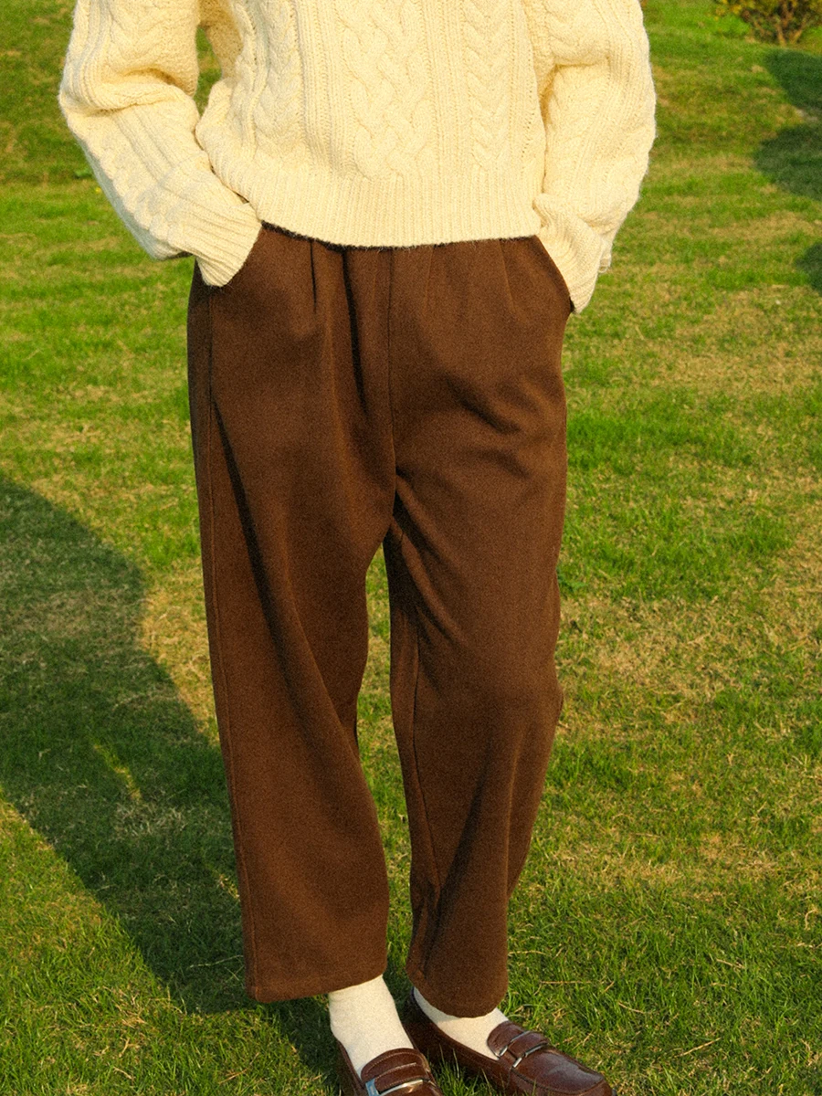 

PISN X GLC Collaborative Thiened Fce Lined Casual Wide Leg Pants High Waist Straight Cut Women's Faion Cotton Blend