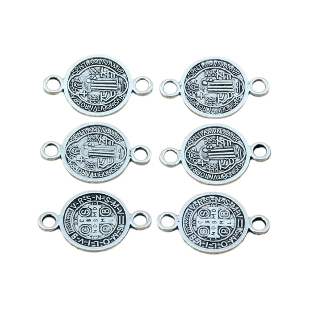 100Pcs Alloy Metal Saint Benedict Medal Cross 1.5mm Hole Connectors Fit Hand-Woven Bracelets Jewelry DIY 11.8x28.5mm