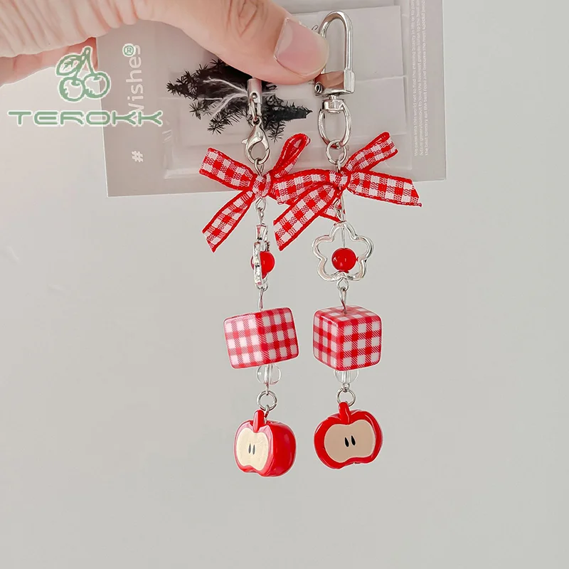 Y2K Cute 3D Strawberry Cellphone Strap Chain Love Heart Pendant Keychain Backpack Charm Dainty Bow Phone Lanyard Keyring