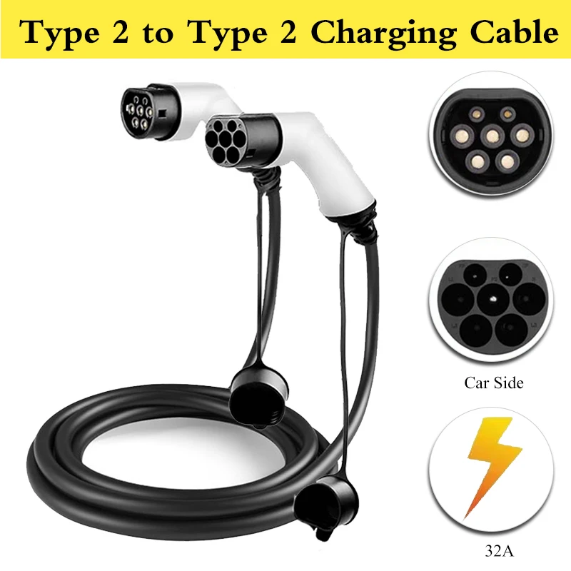 Type 2 to Type 2 32A 7KW ev charging cable electric car 16A Female Male Plug extension cable