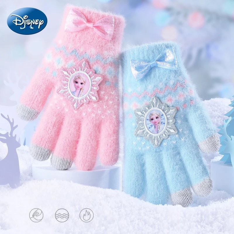 Детские перчатки Disney для девочек, осенне-зимний стиль, теплые теплые перчатки с полным пальцем для девочек, принцесса Айши