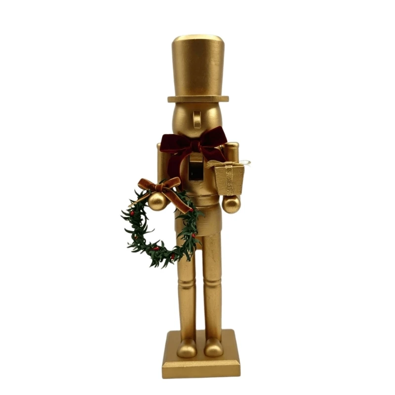 Weihnachts-Nussknacker-Figur, Tischdekoration aus Holz, mattes Gold-Finish mit Kranz-Akzent, 38,1 große Kaminsimse und – Detail 1