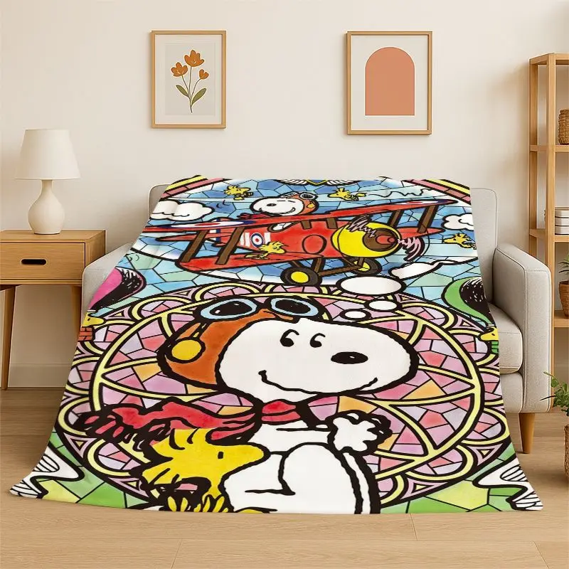 HD Funny S-Snoopy Cartoon Dog Flannel Blanket Soft Warm Throw Blanket for Bedroom Living Room Bed Travel office Picnic Fest Gift