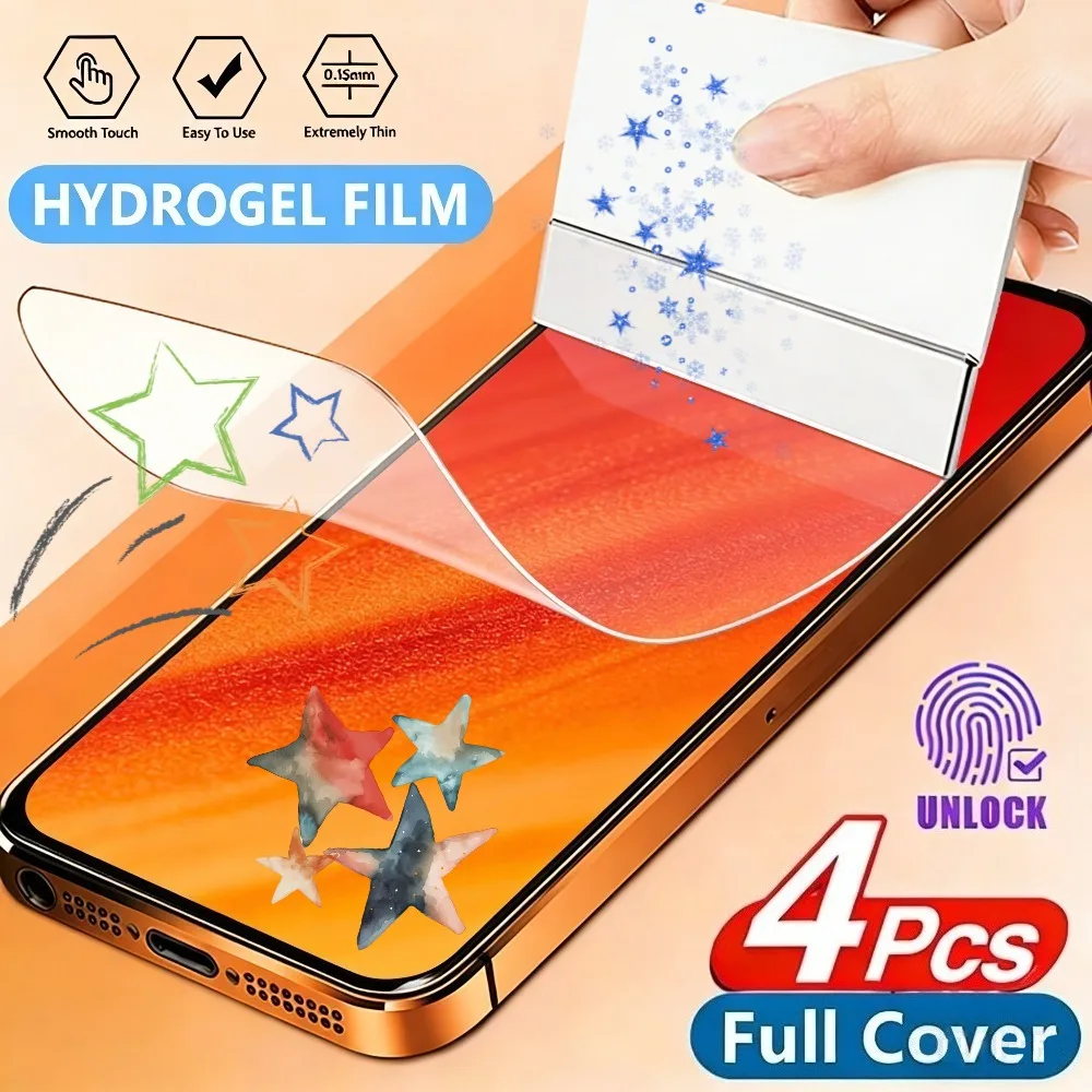 

Комплект из 4 ультрапрозрачных гидрогелевых пленок для iPhone 17, 16, 15, 14 Pro Max, Air 17e, 16e, 15, 14 Plus, 13, 12, 11 Pro – Защита экрана от царапин